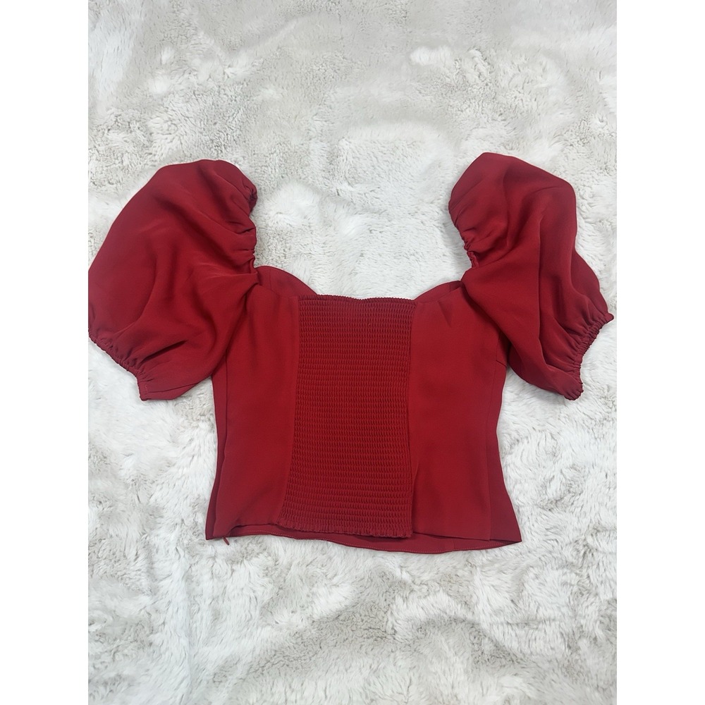 Wilfred Women's Novella Blouse Small Red Sweetheart Neck Smock Puff Sleeve - Picture 2 of 16